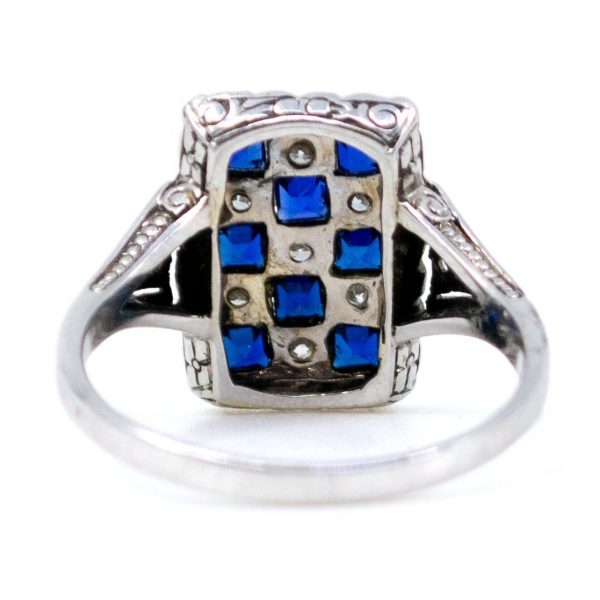 Antique Art Deco Sapphire and Old Mine Cut Diamond Ring