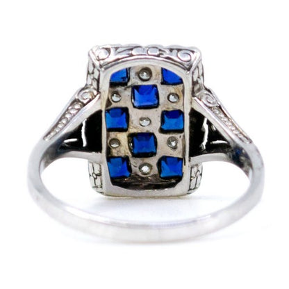 Antique Art Deco Sapphire and Old Mine Cut Diamond Ring