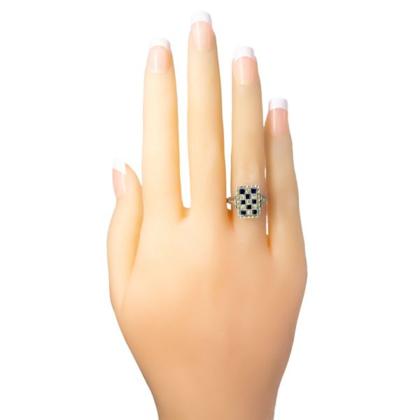 Antique Art Deco Sapphire and Old Mine Cut Diamond Ring