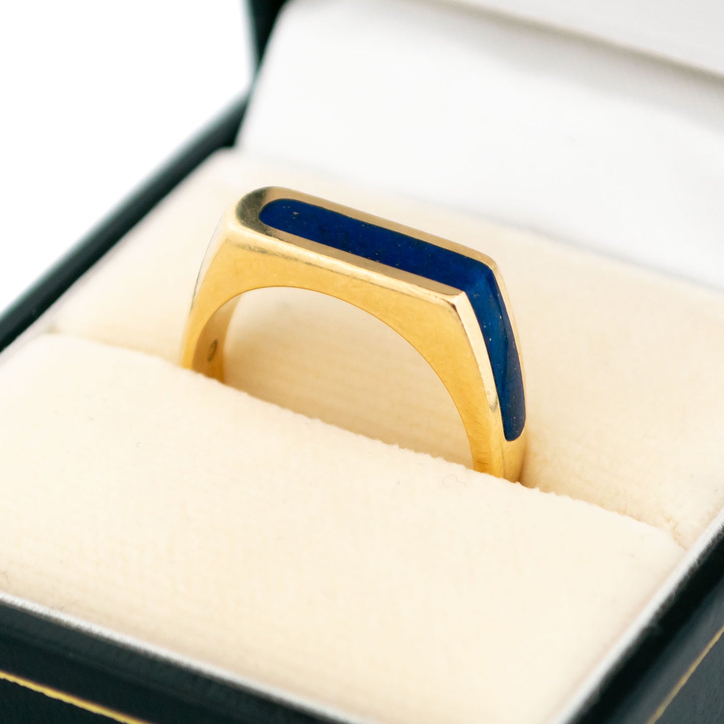 Vintage Retro Lapis Lazuli Set 14ct Gold Geometric Design Ring