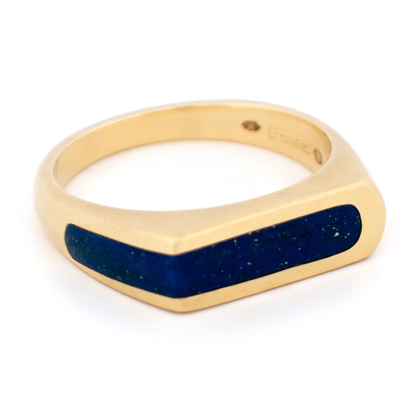 Vintage Retro Lapis Lazuli Set 14ct Gold Geometric Design Ring