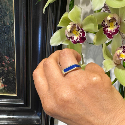 Vintage Retro Lapis Lazuli Set 14ct Gold Geometric Design Ring