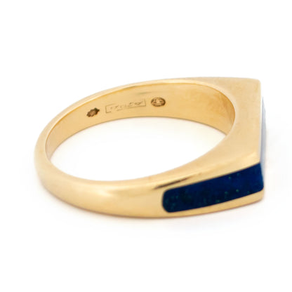 Vintage Retro Lapis Lazuli Set 14ct Gold Geometric Design Ring