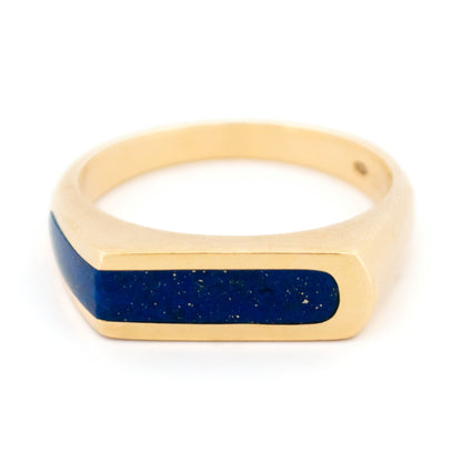 Vintage Retro Lapis Lazuli Set 14ct Gold Geometric Design Ring
