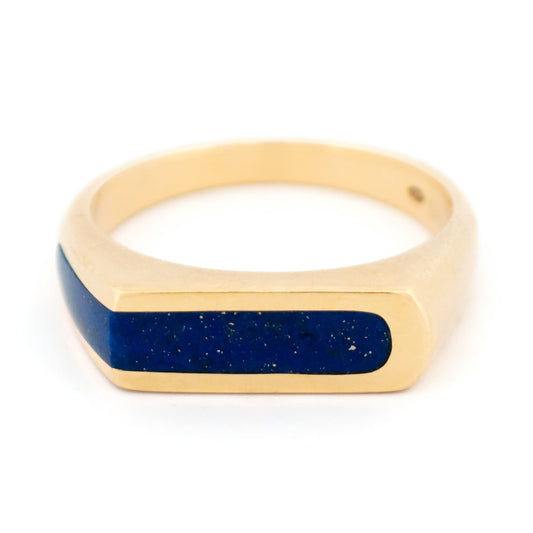 Vintage Retro Lapis Lazuli Set 14ct Gold Geometric Design Ring