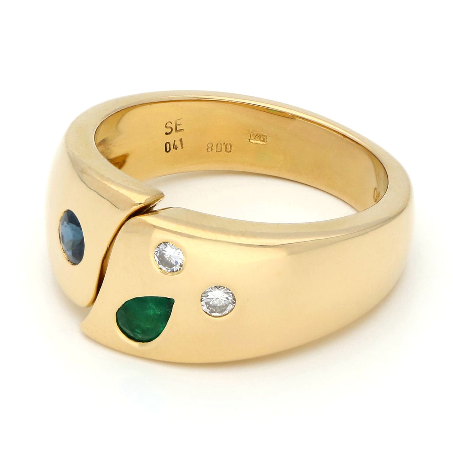 Diamond Emerald Sapphire 18k Gypsy Ring 16771-9001