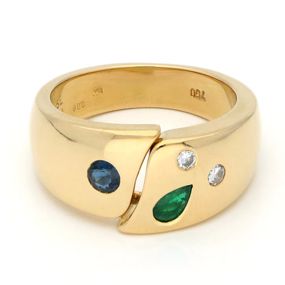 Diamond Emerald Sapphire 18k Gypsy Ring 16771-9001