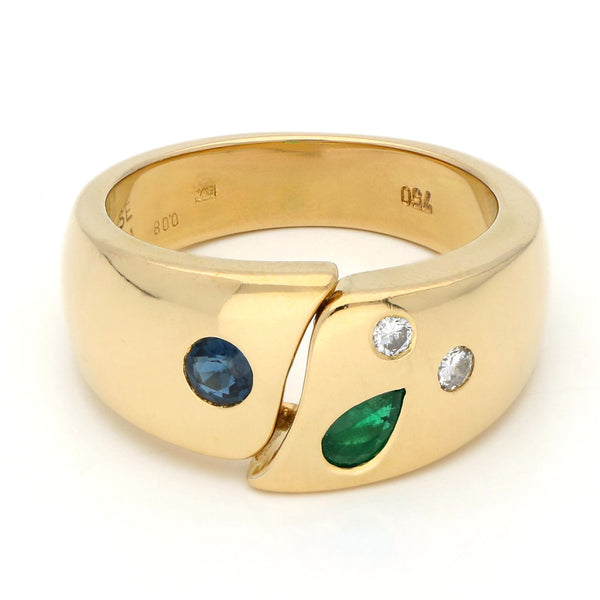 Diamond Emerald Sapphire 18k Gypsy Ring 16771-9001