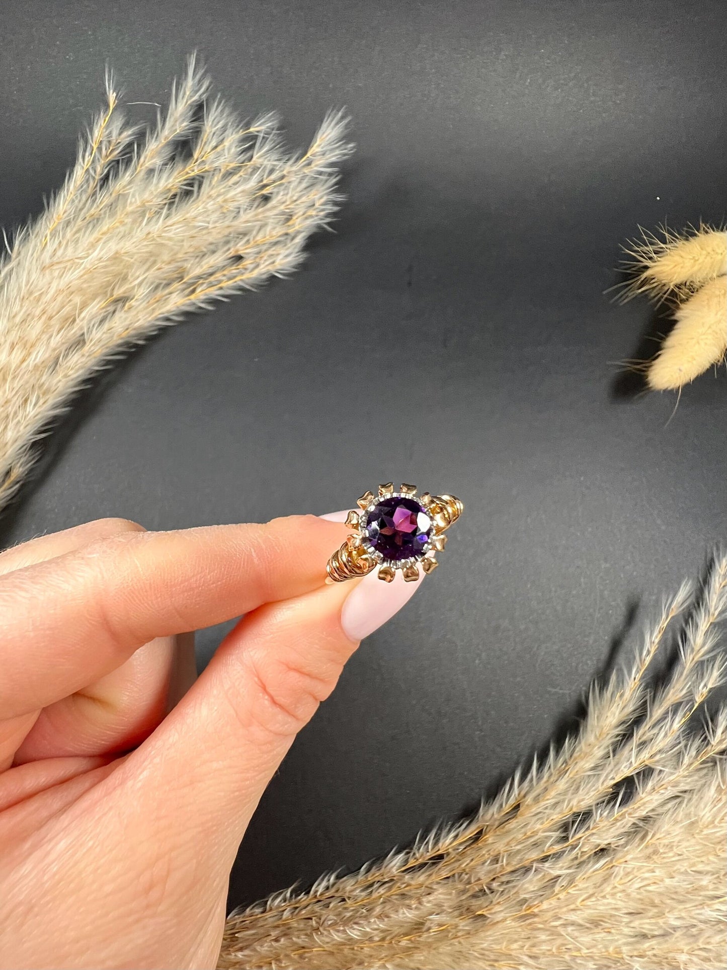 Vintage French 18 Carat Yellow and White Gold Amethyst Ring, Circa 1940