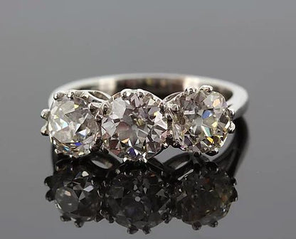 Vintage Old-Cut Diamond Three-Stone Ring, 3.52cts, set in Platinum