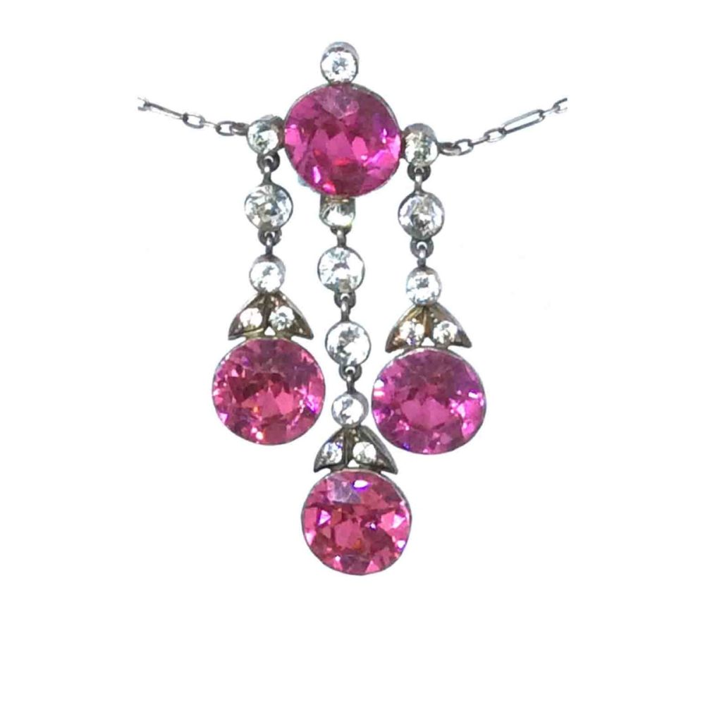 Antique Georgian Pink Paste Pendant Necklace