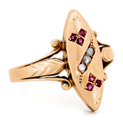 Diamond Ruby 14k Navette-Shape Ring 16912-9014