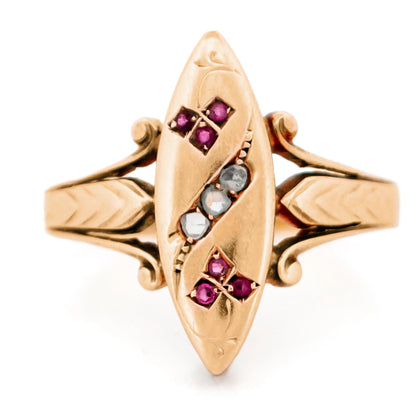 Diamond Ruby 14k Navette-Shape Ring 16912-9014