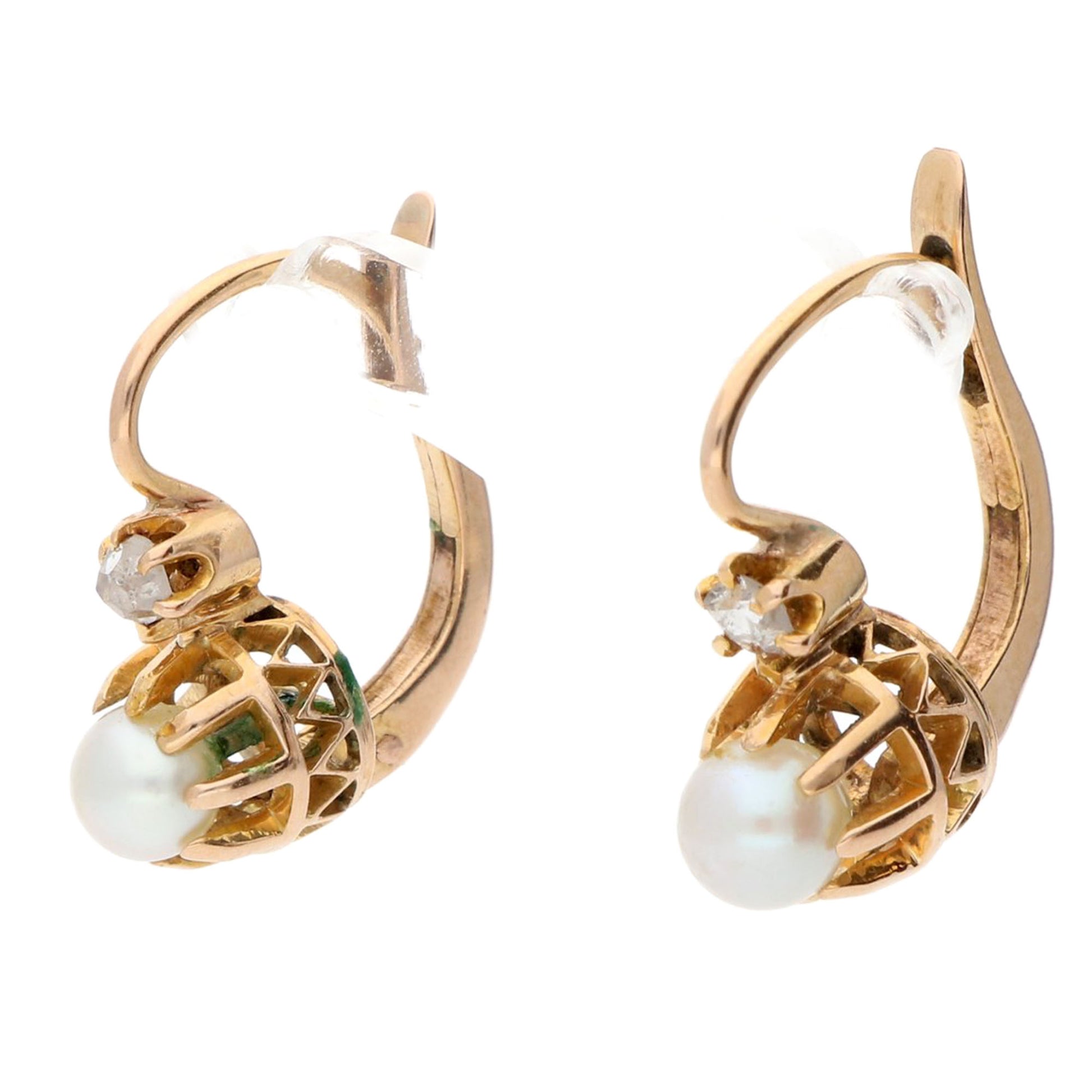 Vintage Diamond Pearl 18ct Dormeuse Earrings