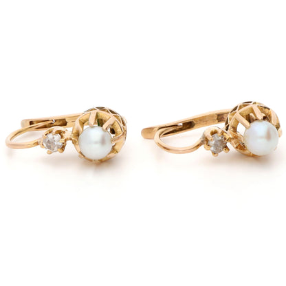 Vintage Diamond Pearl 18ct Dormeuse Earrings