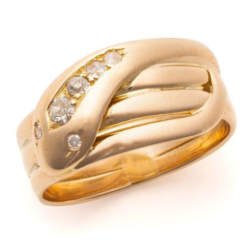 Antique Diamond Set 15ct Yellow Gold Snake Ring