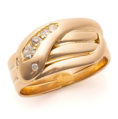Antique Diamond Set 15ct Yellow Gold Snake Ring