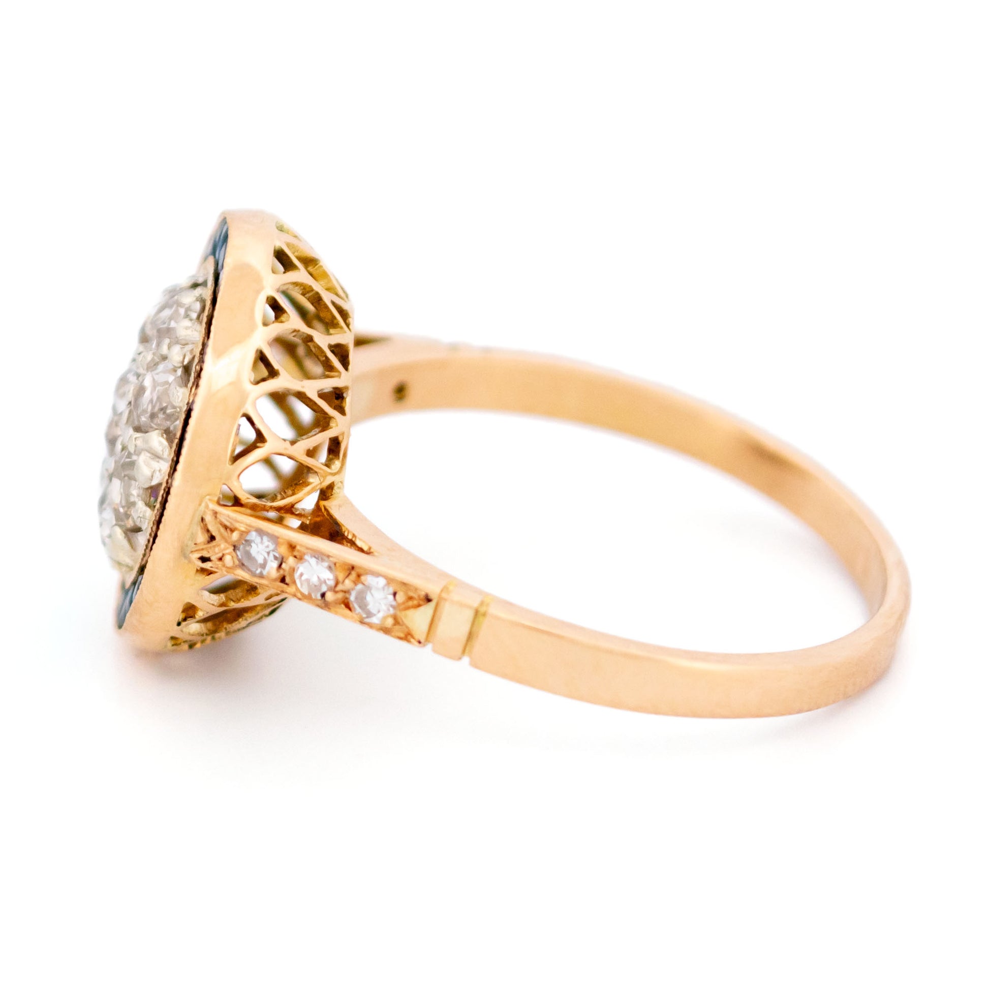 1.20ct Old Mine Cut Diamond and Calibre Sapphire Halo Cluster Target Ring