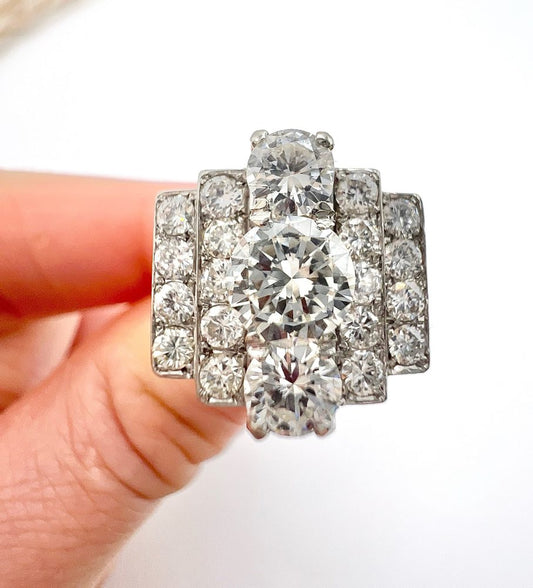 Vintage 3.5ct Diamond Tank Cocktail Ring, Circa 1960s