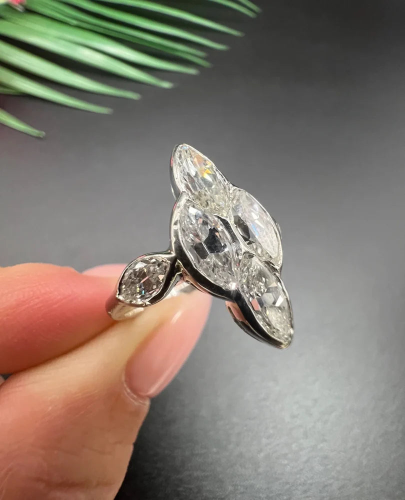Vintage 2ct Marquise Diamond Navette Ring