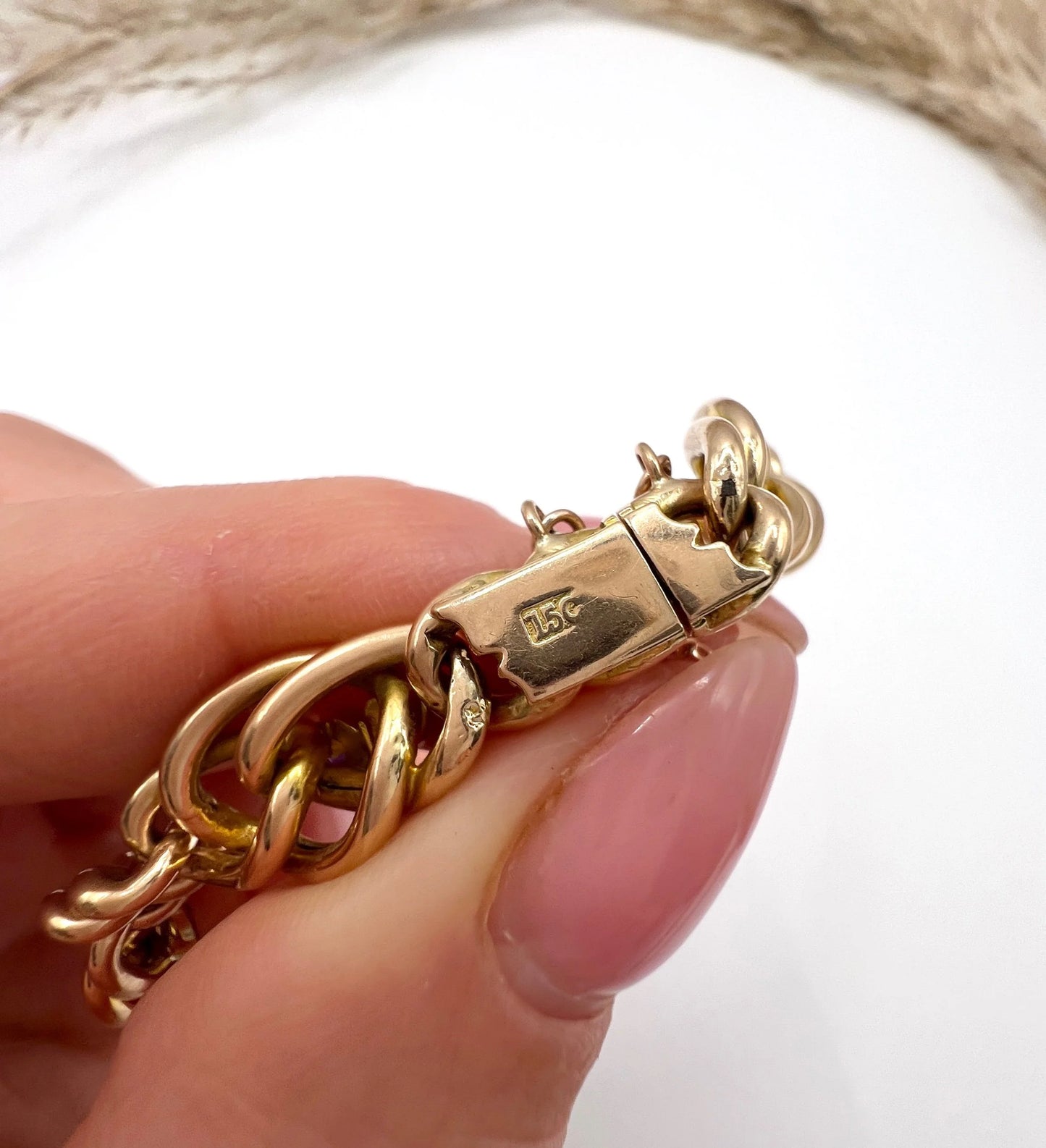 Edwardian Antique Amethyst Peridot and Pearl Suffragette Curb Link Bracelet in 15ct Gold