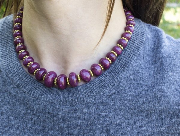 Vintage French Natural Ruby and 18ct Yellow Gold Beaded Necklace, Hallmarked with eagles head the French standard for 18ct gold, Circa 1950s