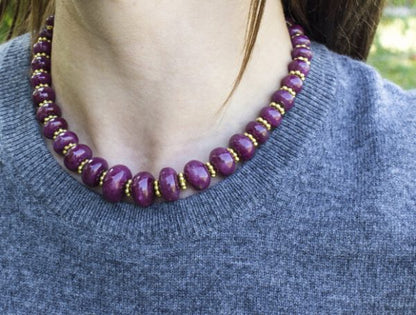 Vintage French Natural Ruby and 18ct Yellow Gold Beaded Necklace, Hallmarked with eagles head the French standard for 18ct gold, Circa 1950s