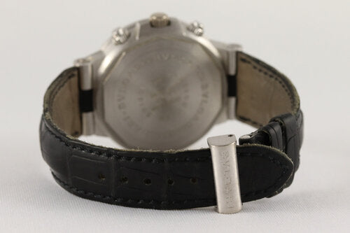 Bvlgari Diagono 18ct White Gold 40mm Automatic Chronograph Watch; white dial, on a black leather strap with white gold fold-over clasp, comes with Bulgari box