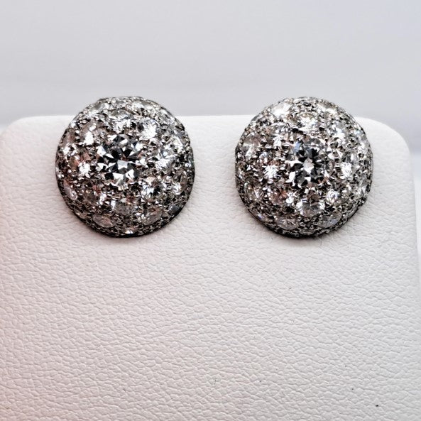 Art Deco 4ct Diamond Bombe Cluster Earrings in platinum
