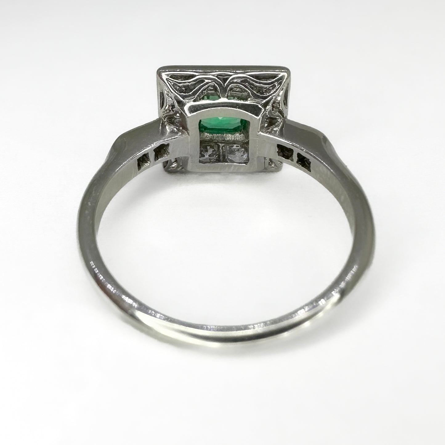 Edwardian Antique Colombian Emerald and Diamond Square Cluster Ring