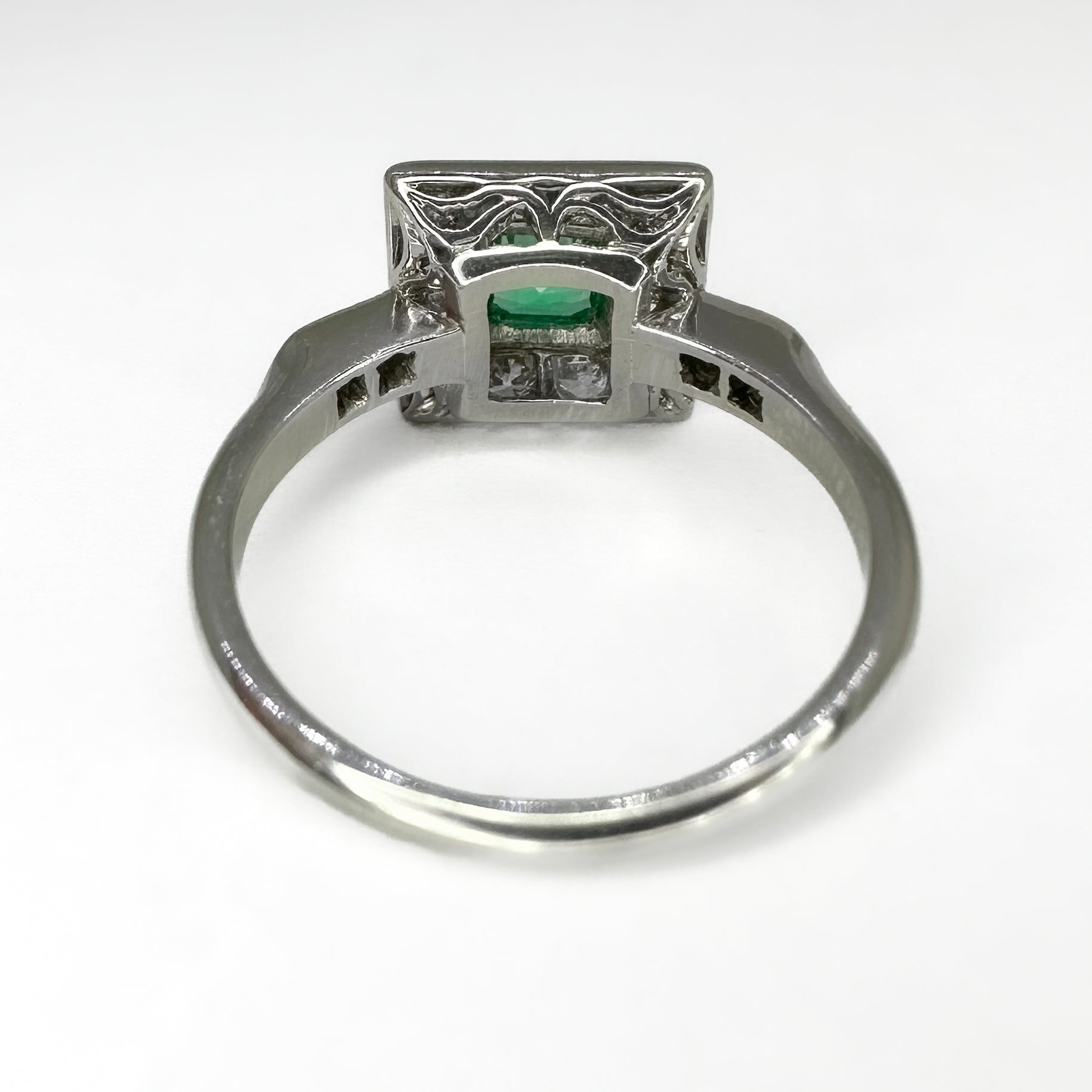 Edwardian Antique Colombian Emerald and Diamond Square Cluster Ring