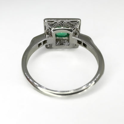 Edwardian Antique Colombian Emerald and Diamond Square Cluster Ring