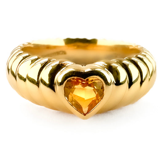 Vintage Tiffany and Co Citrine Heart Yellow Gold Ribbed Ring