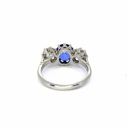 Sapphire and Diamond Three Stone Ring in Platinum, 2.60 carats