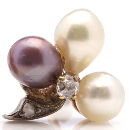 Antique Natural Pearl and Diamond Flower Cluster Stud Earrings