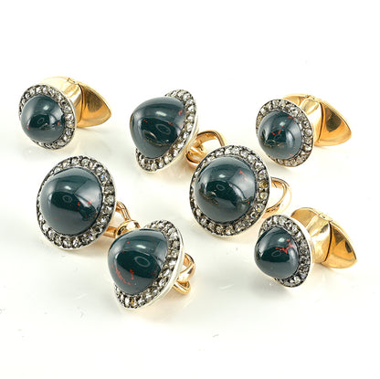 Antique Jasper and Rose Cut Diamond Cluster Cufflinks Set