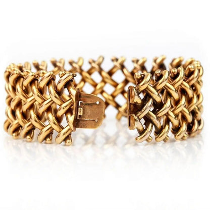 Antique Victorian 18ct Yellow Gold Wide Lattice Bracelet