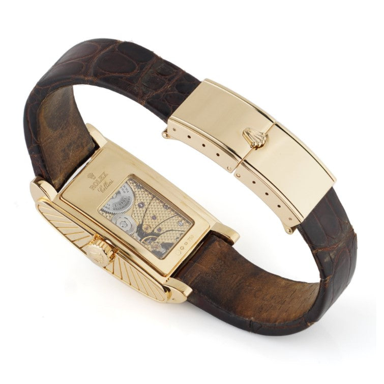 Vintage Rolex Cellini Prince 5440 Gold Watch with Champagne Dial and Exhibition case back