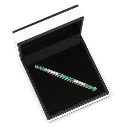 Art Deco Diamond and Emerald Tapered Bar Brooch