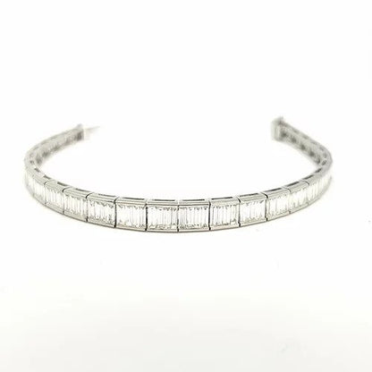 Baguette Cut Diamond Line Bracelet in 18ct White Gold, 6.52 carats