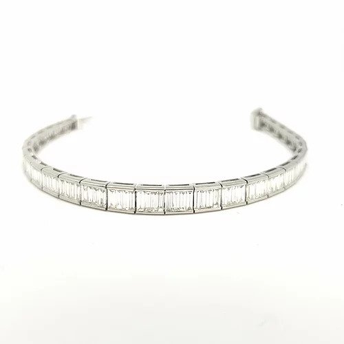 Baguette Cut Diamond Line Bracelet in 18ct White Gold, 6.52 carats