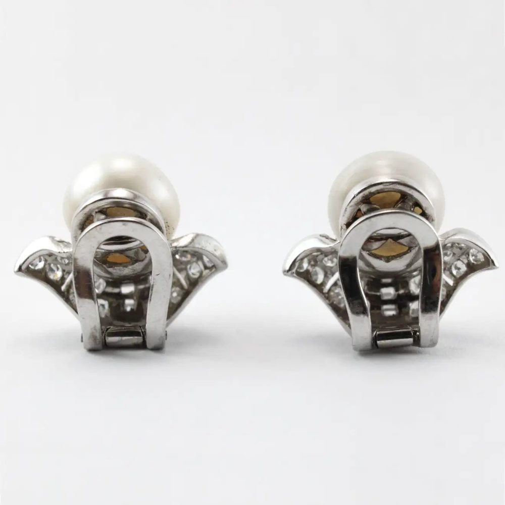 Art Deco Natural Pearl and Diamond Clip On Earrings
