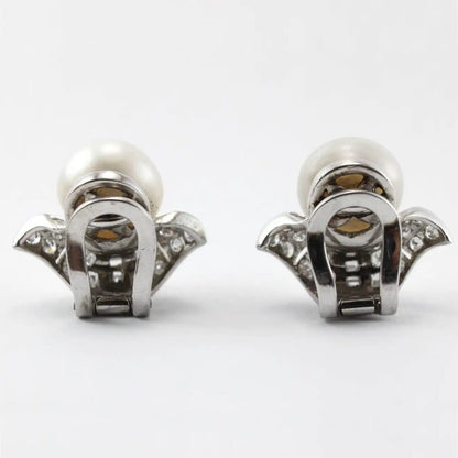 Art Deco Natural Pearl and Diamond Clip On Earrings