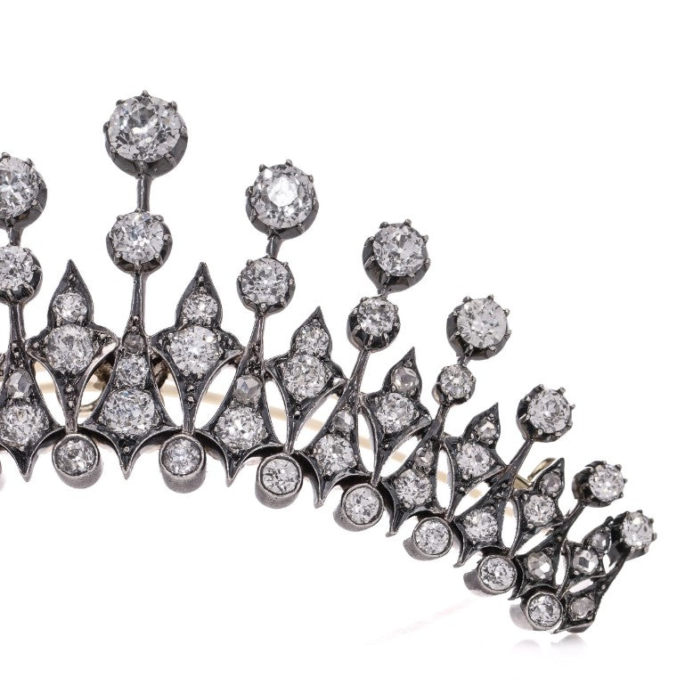 Victorian Antique 4.56ct Old Cut Diamond Tiara Brooch