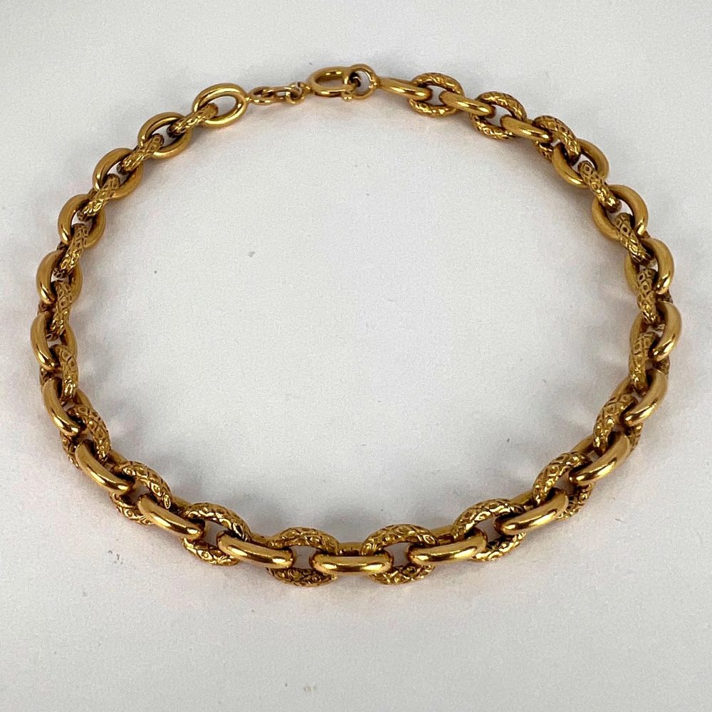 Vintage 18ct Yellow Gold Textured Cable Link Bracelet