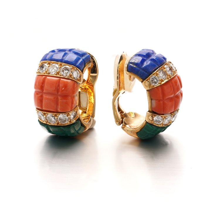 Van Cleef and Arpels Multi Gemstone and Diamond Clip On Earrings