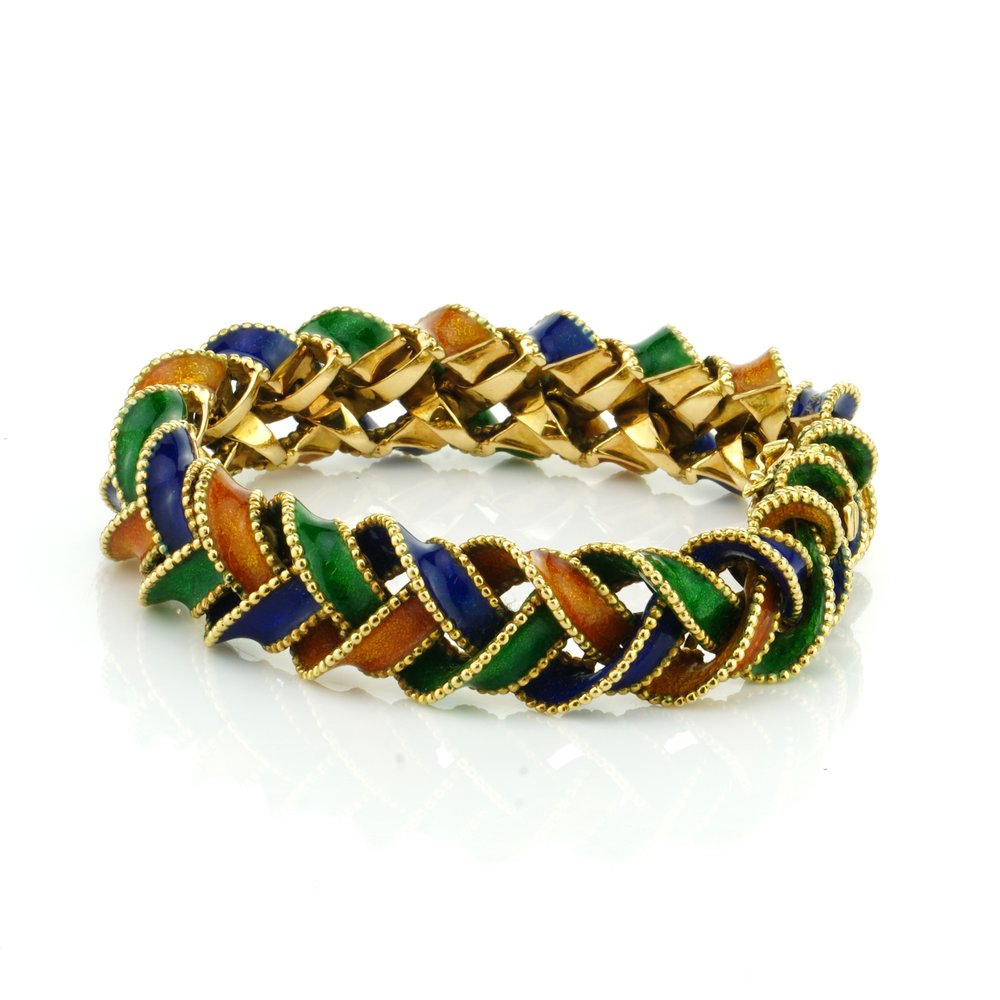 Van Cleef and Arpels 18ct Yellow Gold and Enamel Plait Bracelet