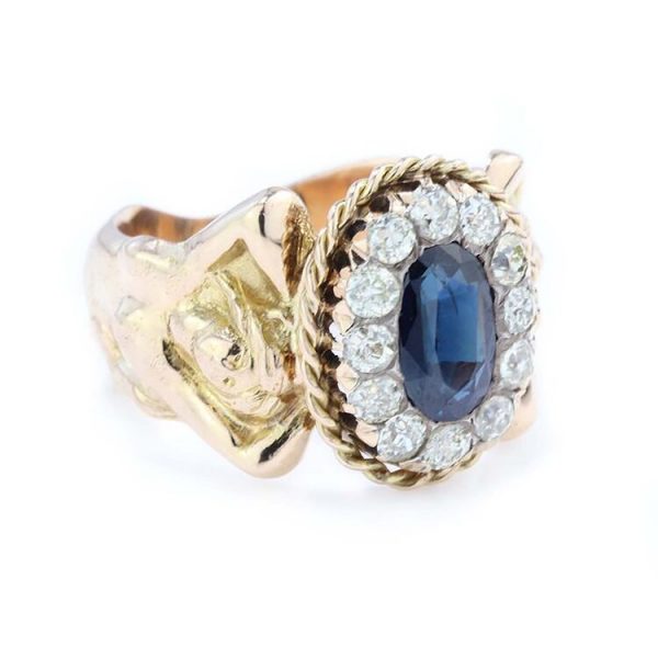 Antique Sapphire and Diamond Cluster Dress Ring