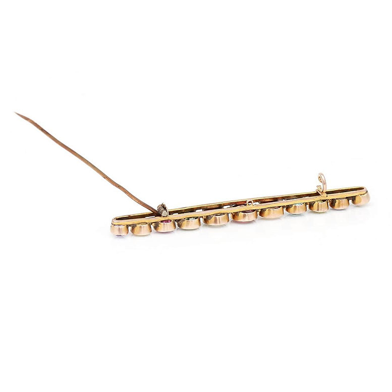 Antique Edwardian Multi Gem Harlequin Bar Brooch