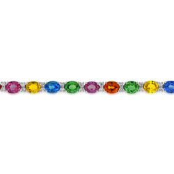 13.44ct Oval Fancy Rainbow Sapphire and Diamond Line Bracelet in 18ct White Gold with orange, yellow, green, pink/purple, and blue sapphires